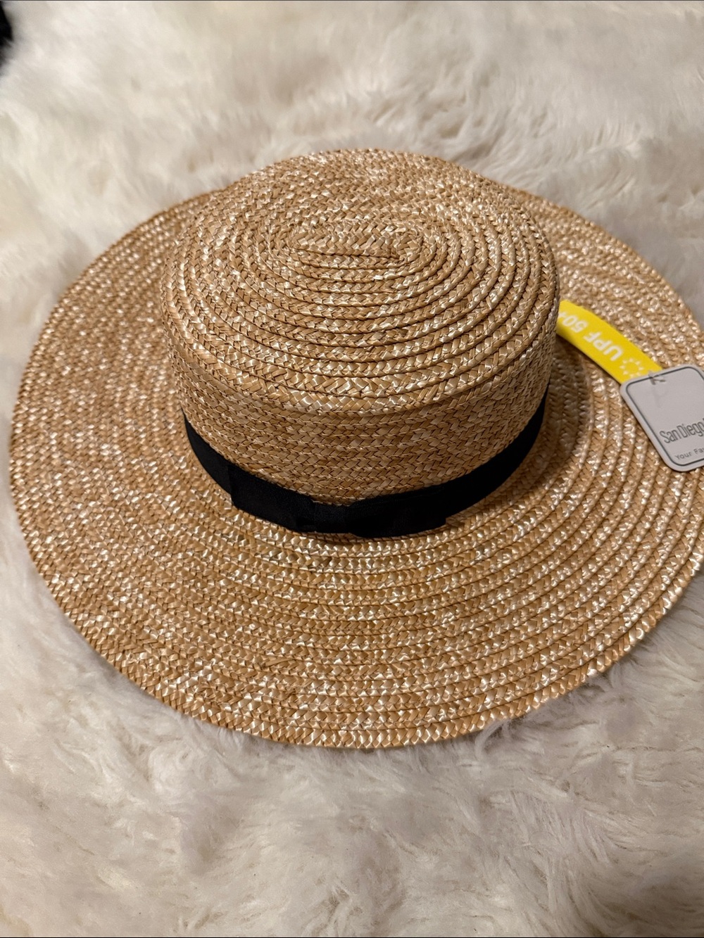 San Diego Hat Company Natural Straw Boater Hat with Black Band